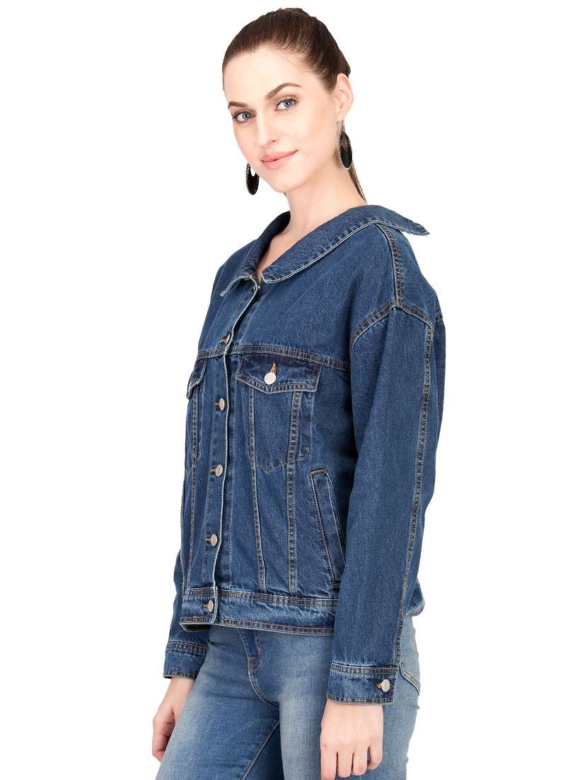 lace up detail button up denim jacket - 16187394 -  Standard Image - 1