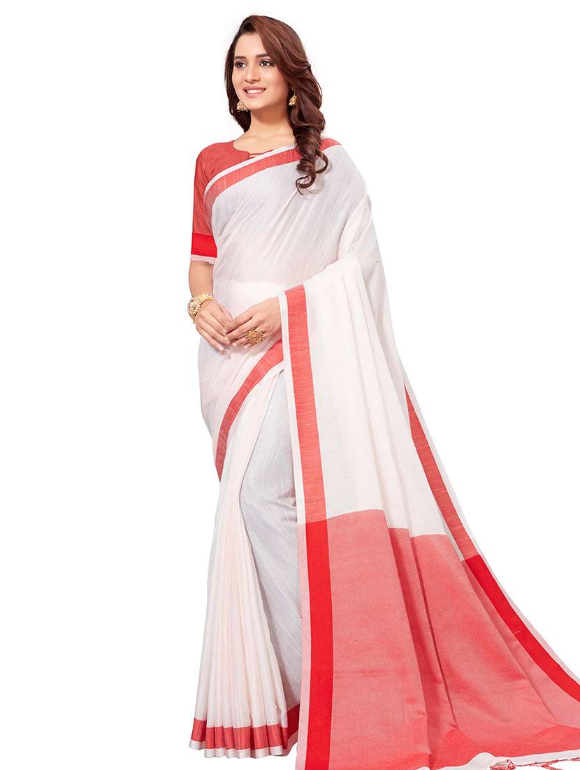 contrast border white handloom saree with blouse