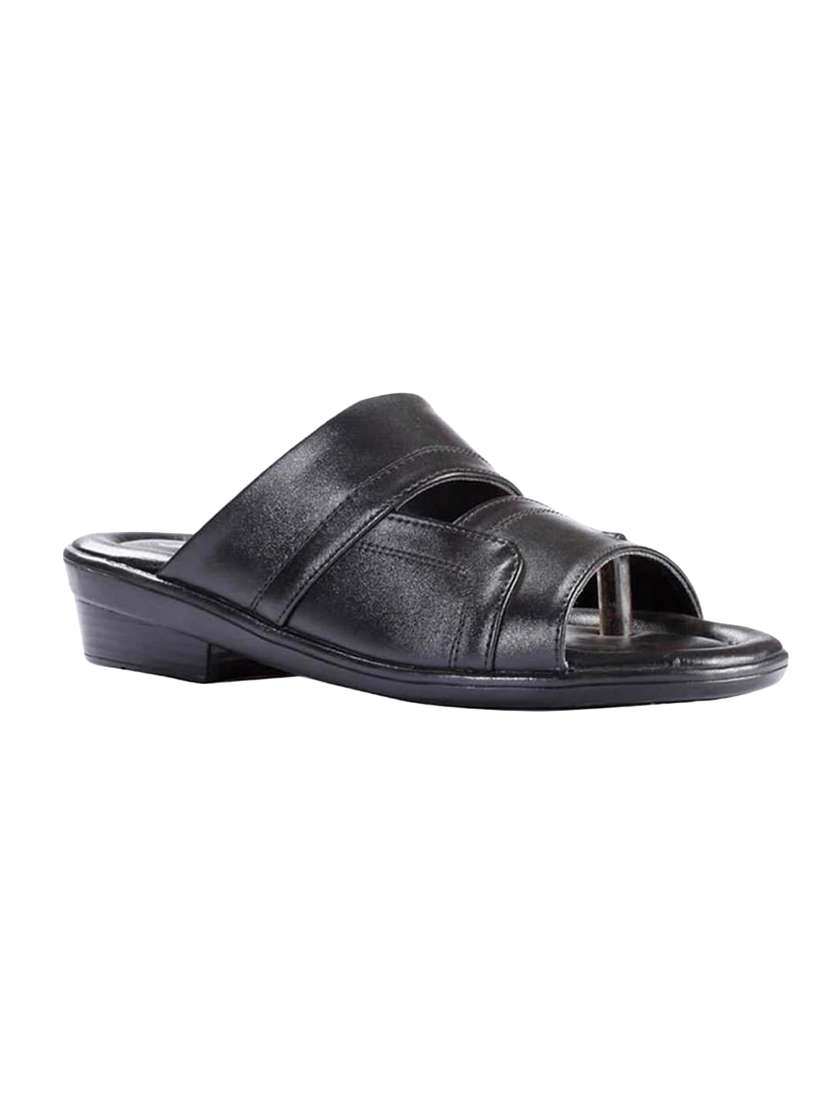 black leatherette slip on slippers