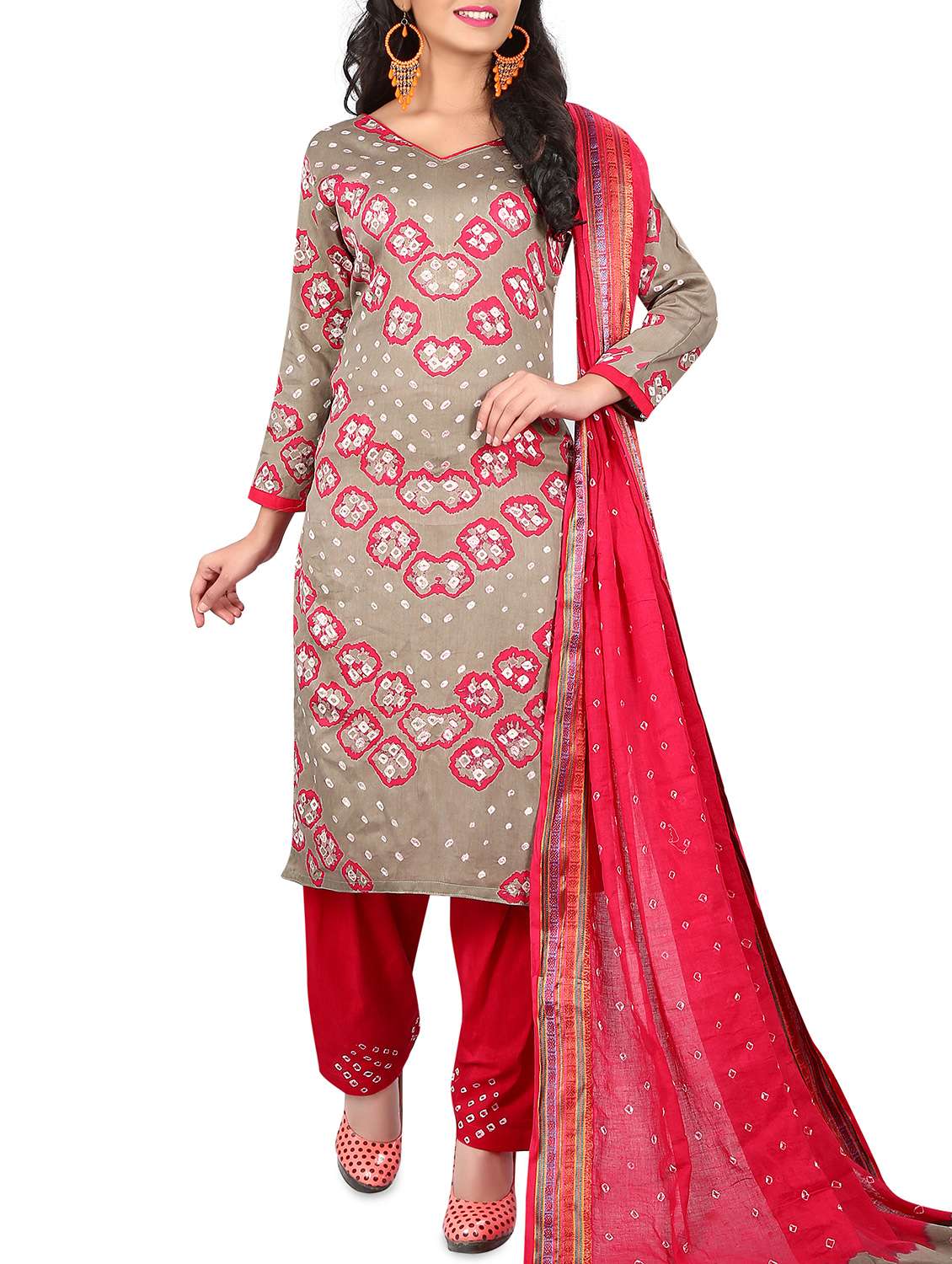 bandhani printed unstitched straight pant suit