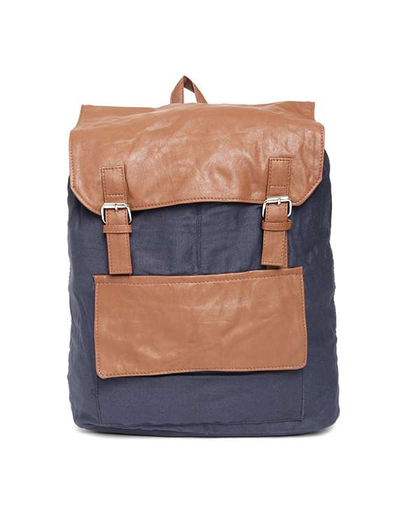 blue & brown canvas backpack