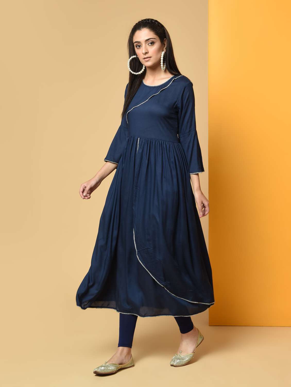 overlap flared solid kurta