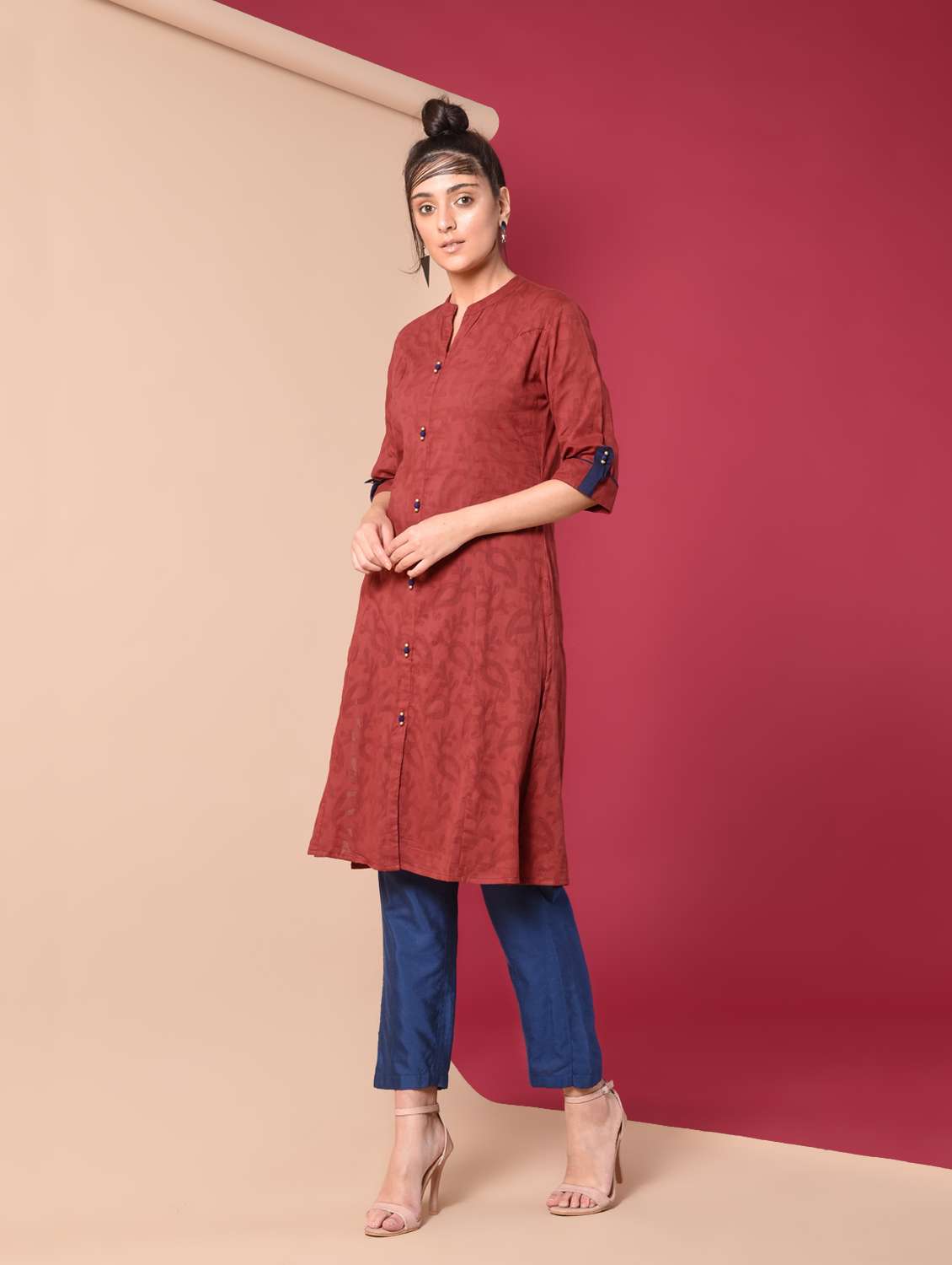 contrast solid a-line kurta
