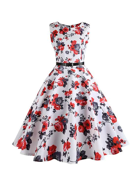 floral belted flared dress