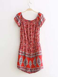 scoop neck bohemian print romper