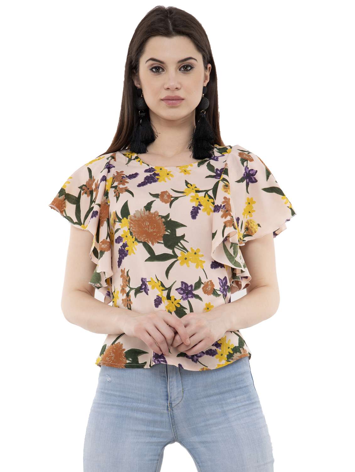 ruffled sleeve floral top