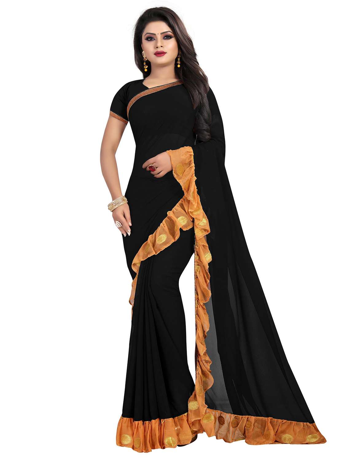 ruffle border fusion saree with blouse