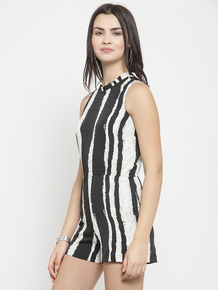 frill trim striped romper - 16201017 - Standard Image - 1