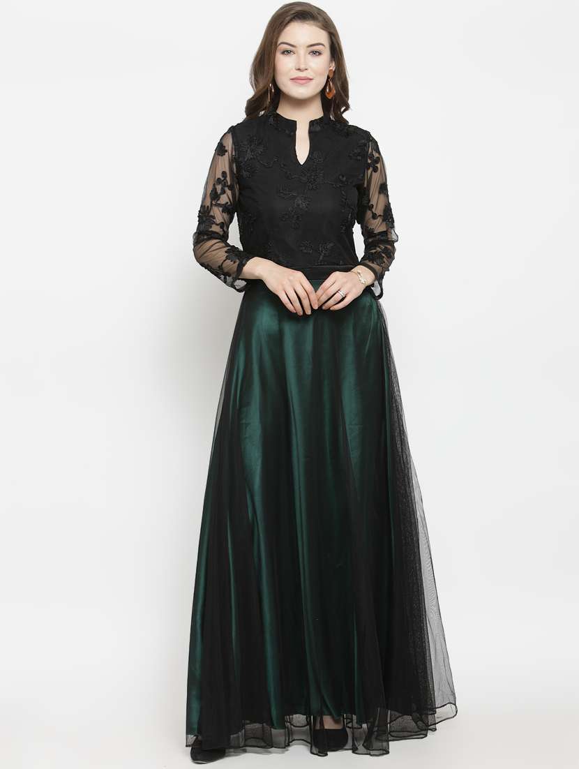 mandarin neck embroidered gown
