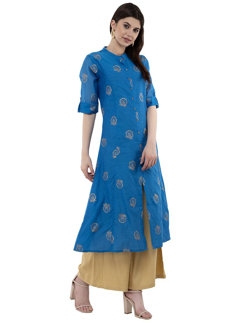 foil printed a-line kurta - 16201877 - Standard Image - 1