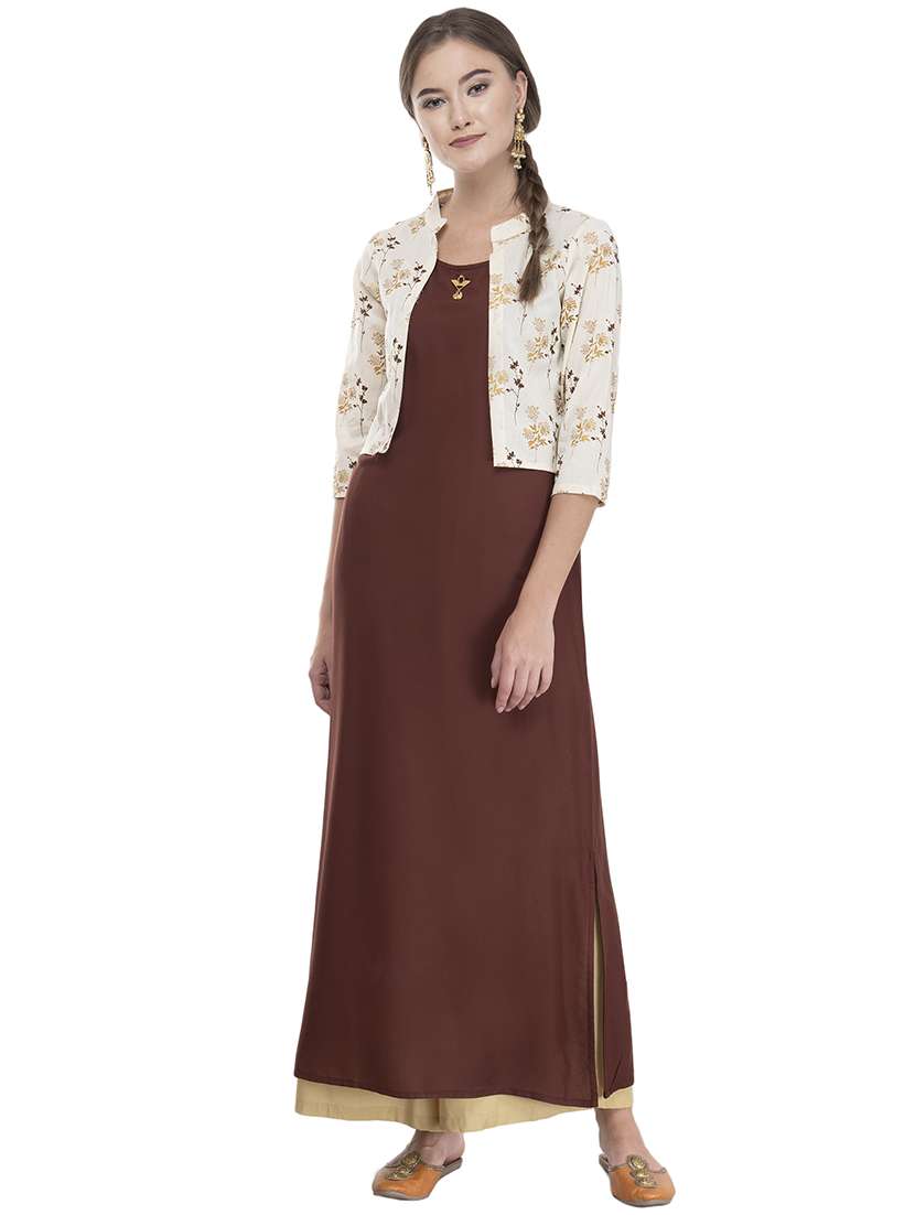 solid straight kurta with jacket