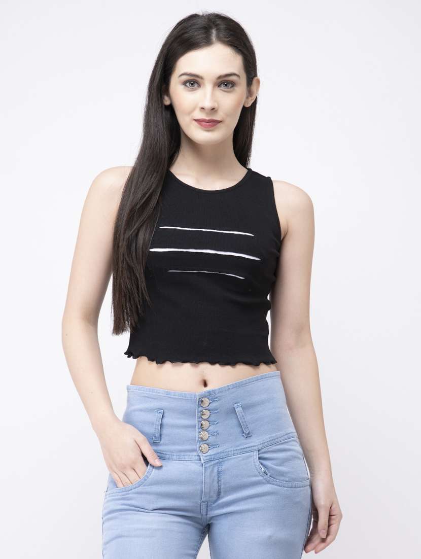 women's crop round neck top