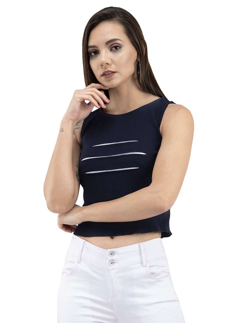 women's crop round neck top