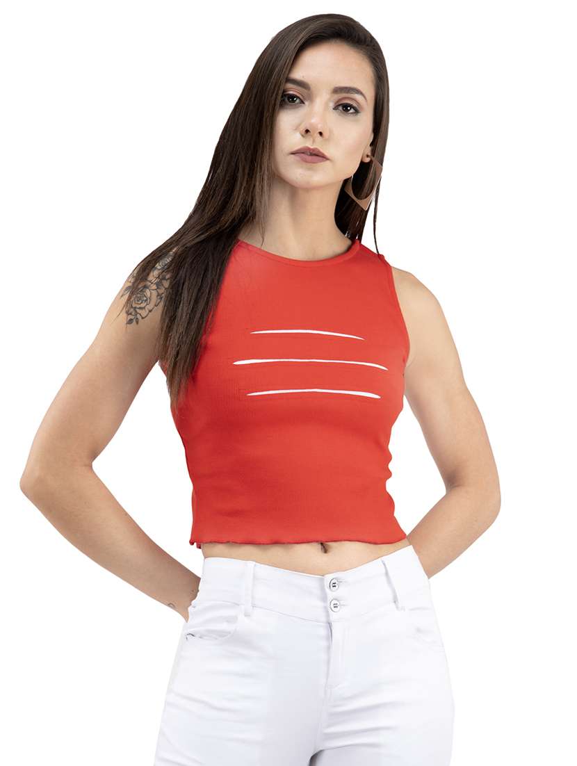 women's crop round neck top