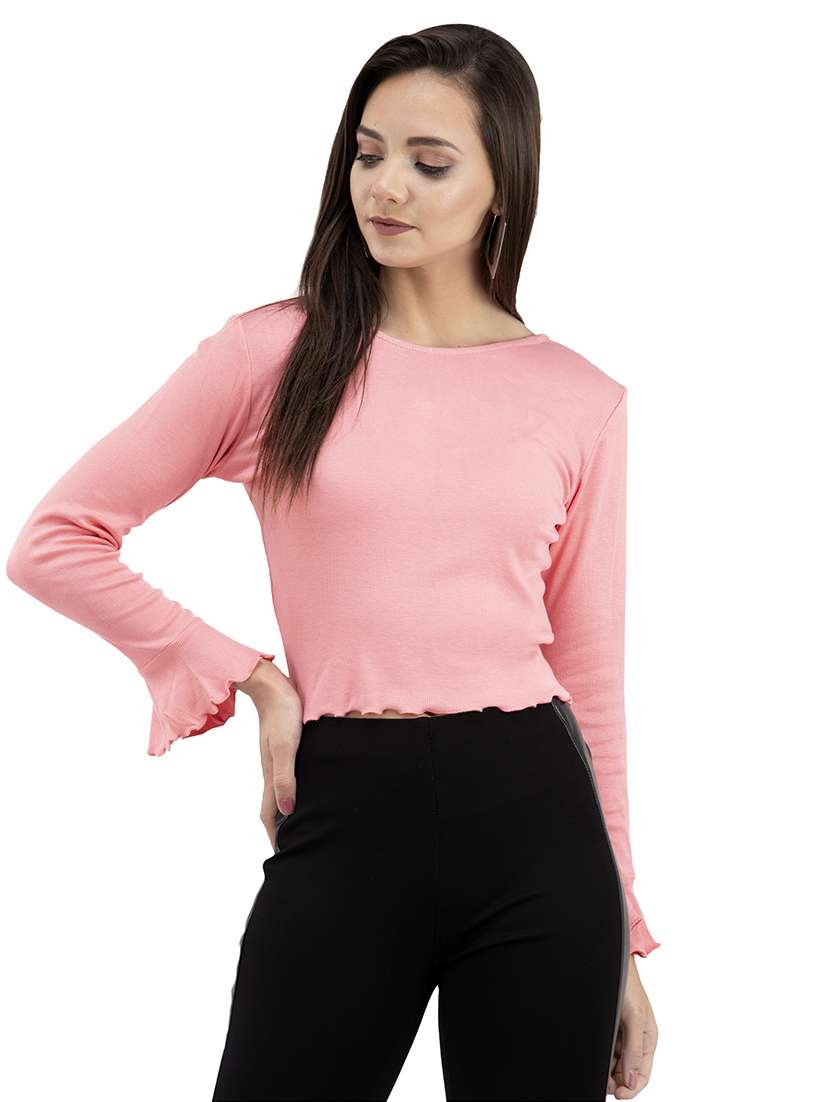 women's crop round neck top