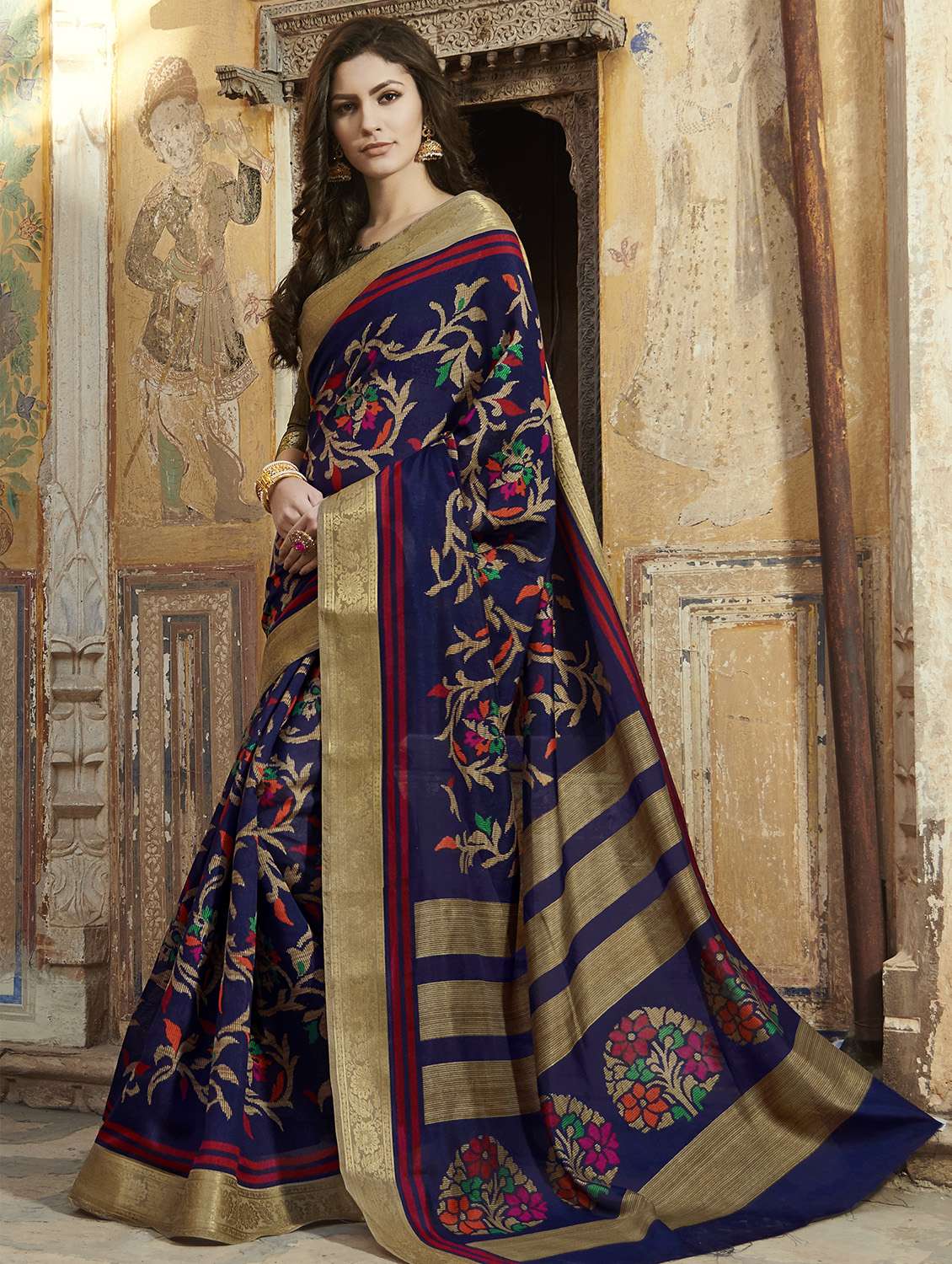floral printed saree with blouse