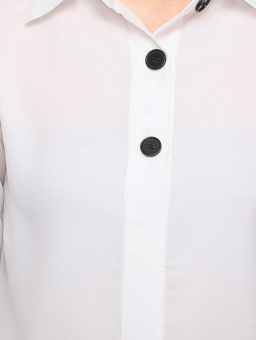 white solid button detail long sleeved shirt - 16204344 -  Standard Image - 4