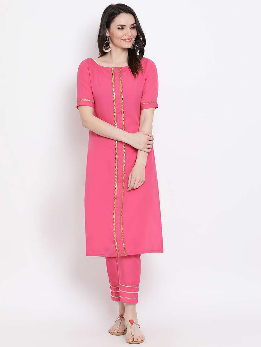 pink gota lace kurta pant set