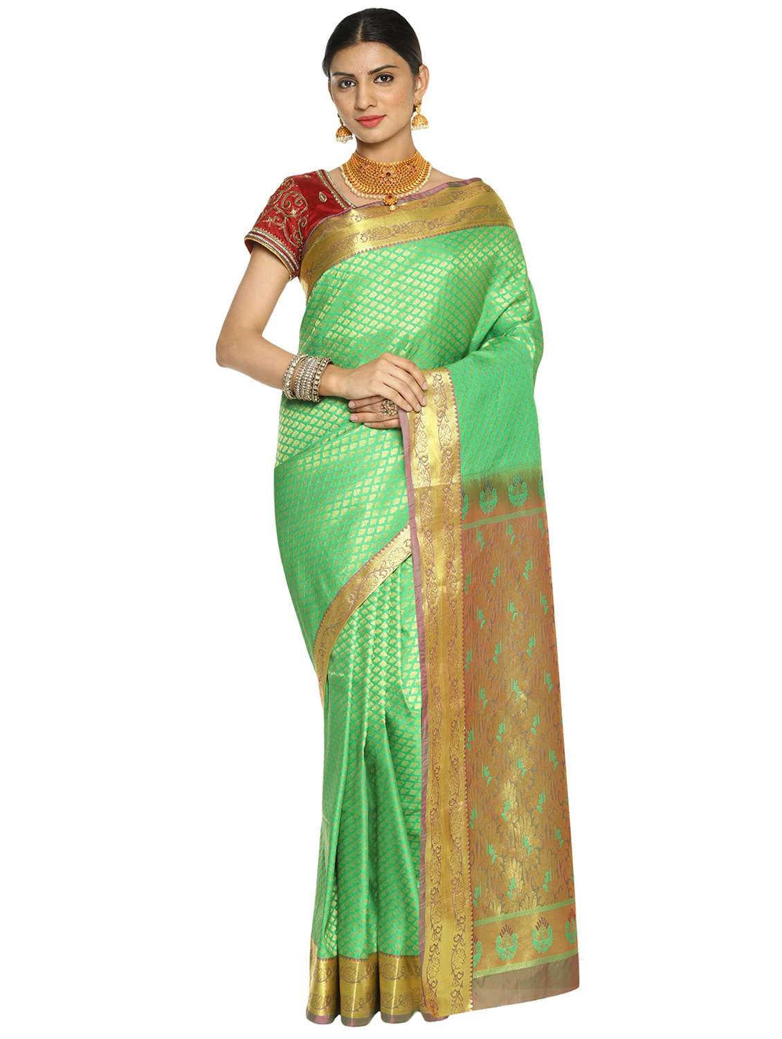 ethnic zari motifs kanjivaram saree with blouse