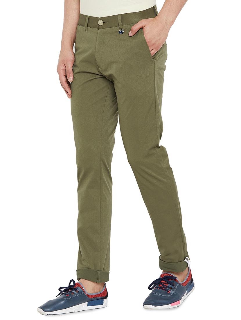 green solid chinos casual trouser - 16214498 -  Standard Image - 1