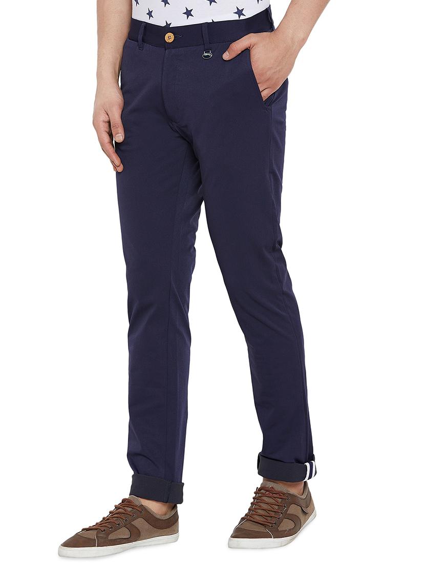 navy blue solid chinos casual trouser - 16214499 - Standard Image - 1