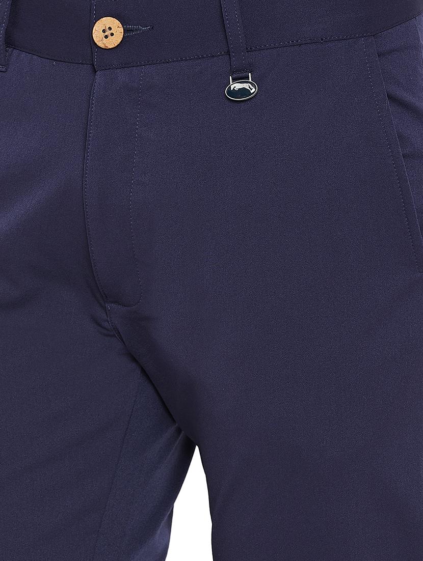 navy blue solid chinos casual trouser - 16214499 - Standard Image - 4