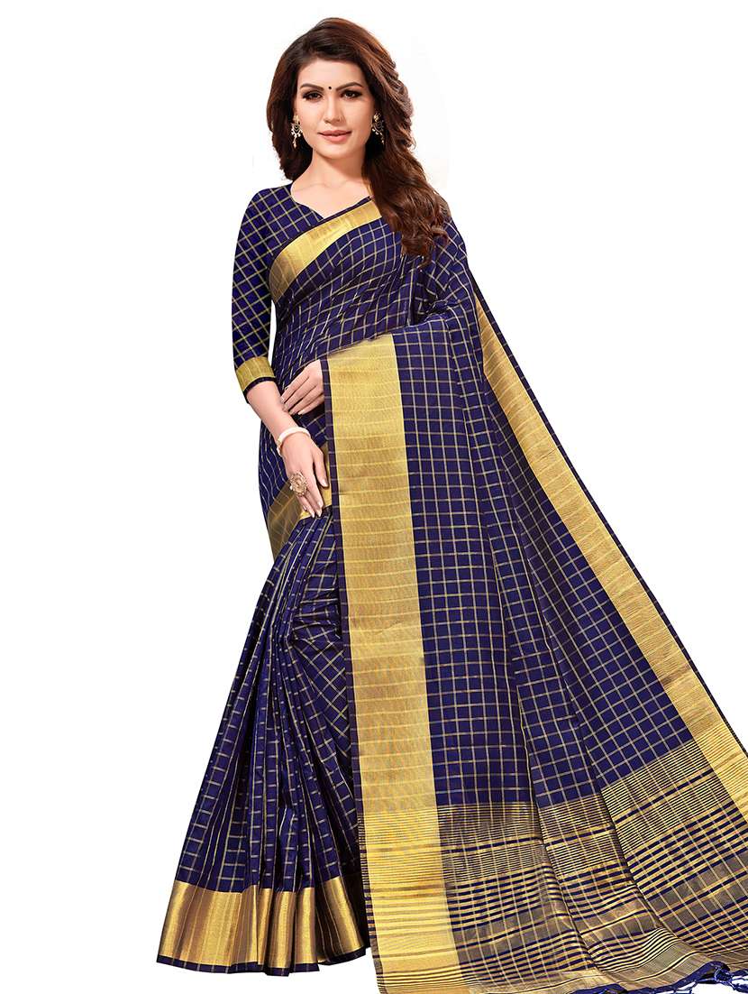 checkered zari motif banarasi saree with blouse