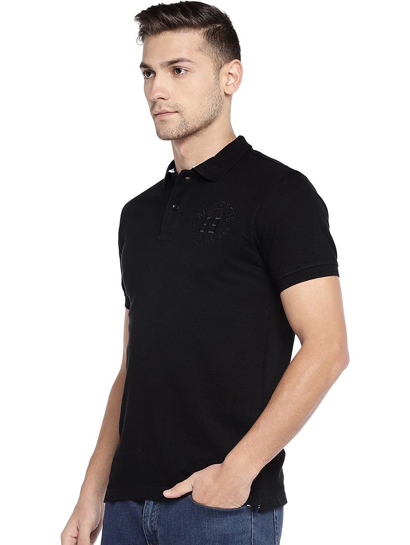black solid polo t-shirt - 16215492 - Standard Image - 1