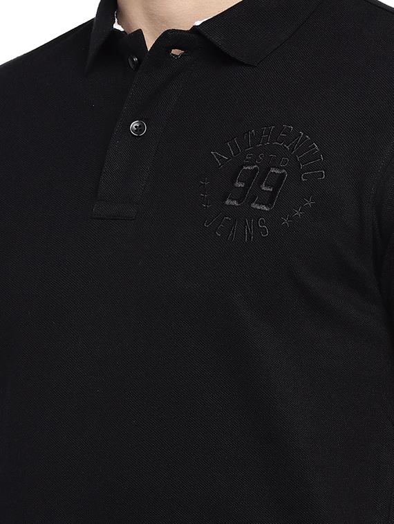 black solid polo t-shirt - 16215492 - Standard Image - 4