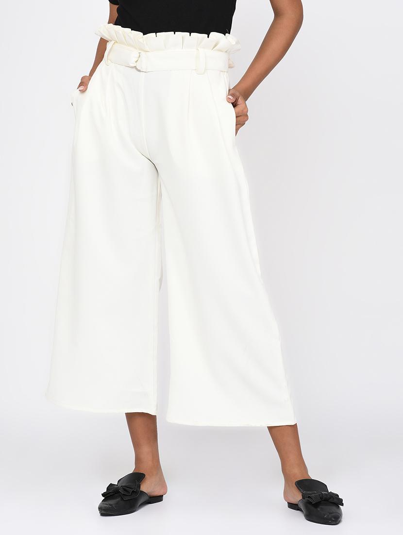 women solid color pleated culottes - 16217799 - Zoom Image - 0