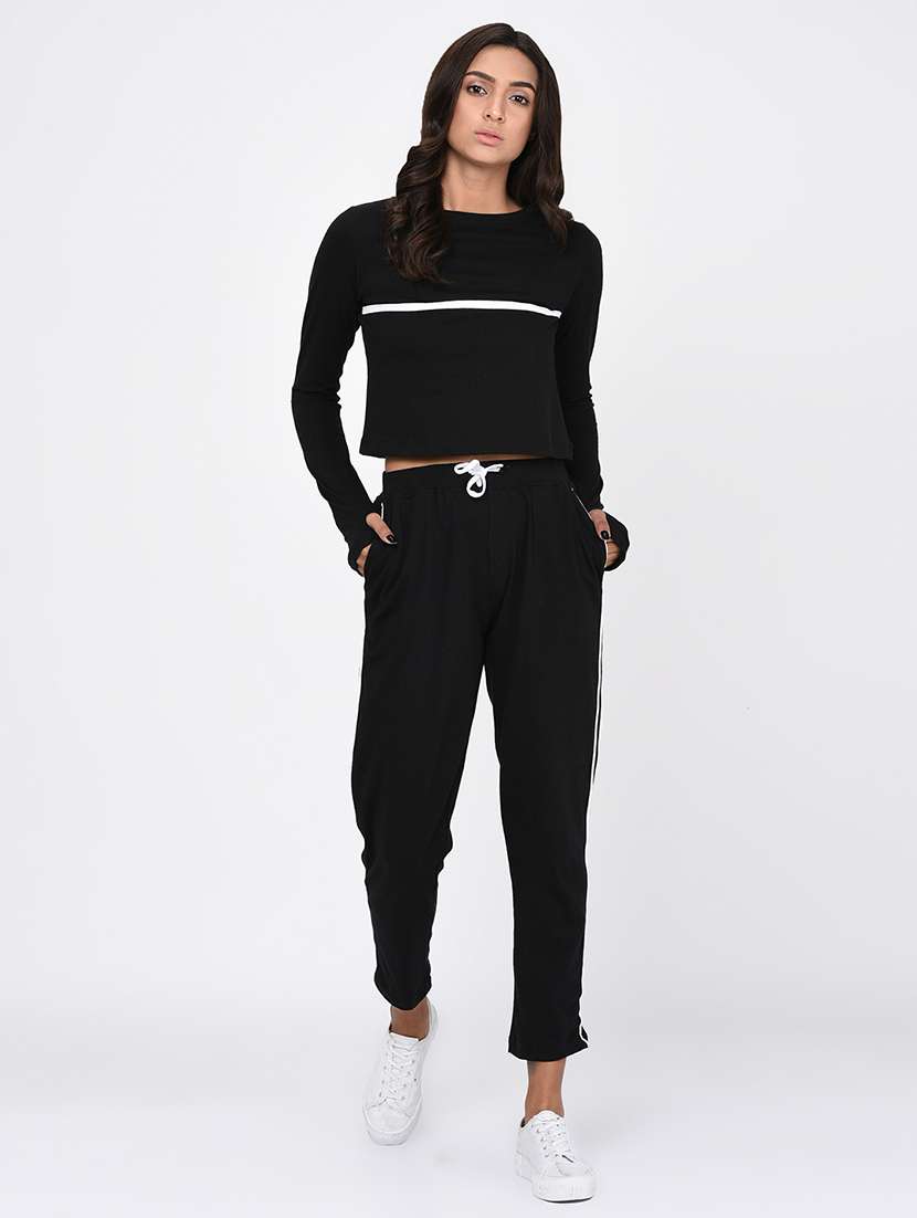 contrast striped crop top with trackpants