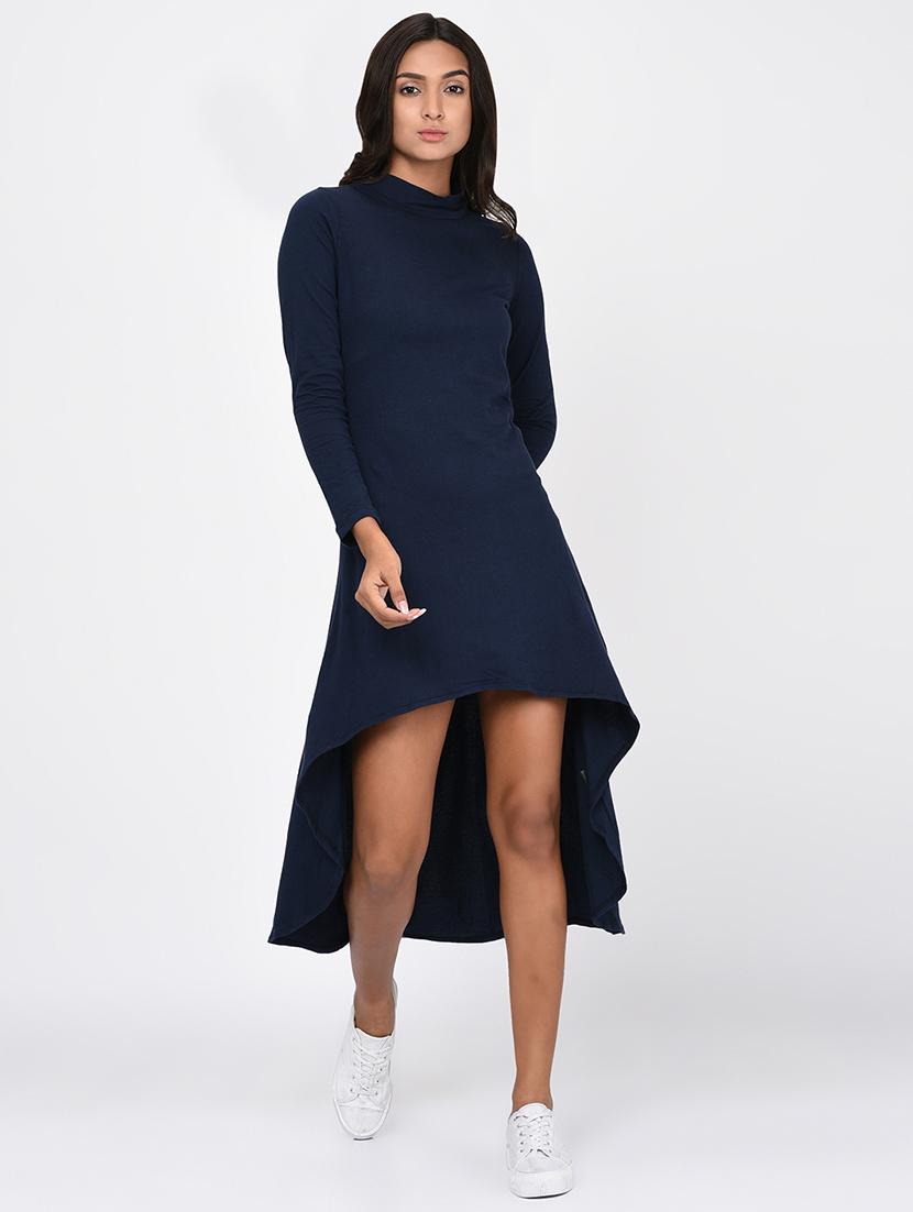 women's high low solid dress