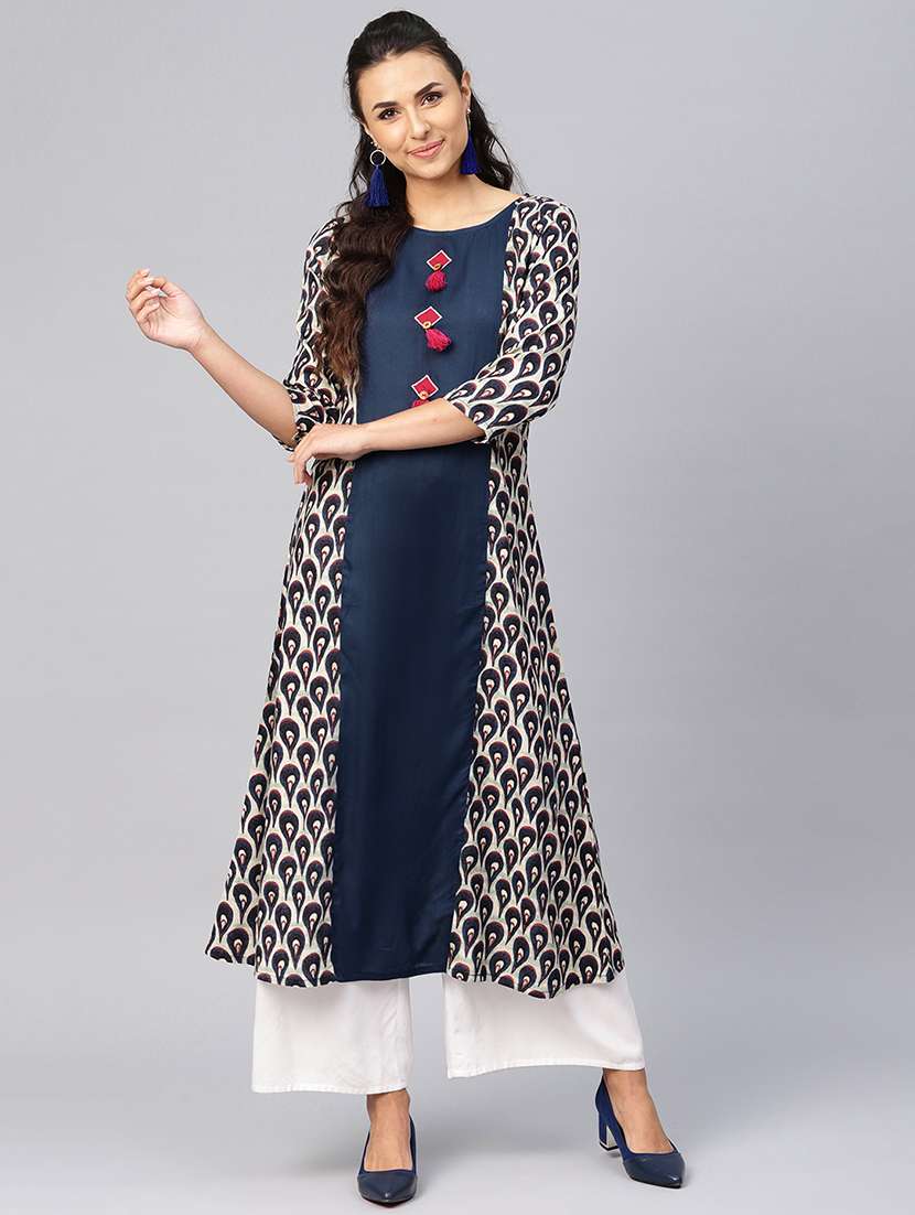 printed a-line kurta with tassels