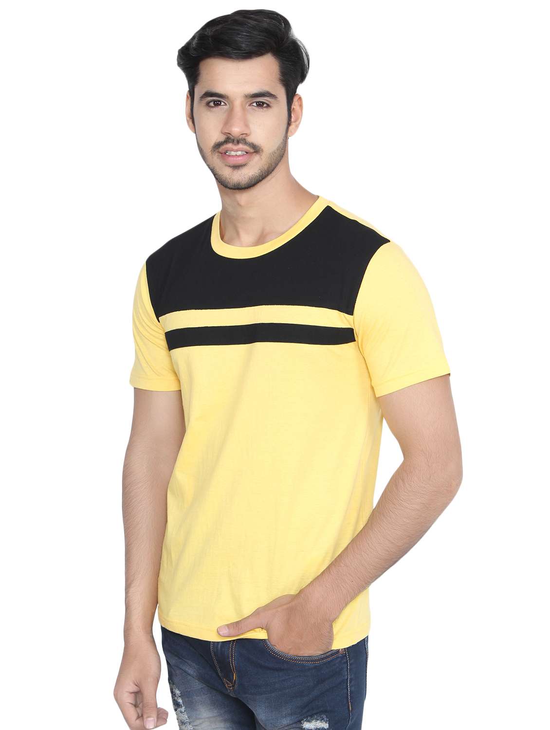 yellow color block tshirt - 16219376 -  Standard Image - 1