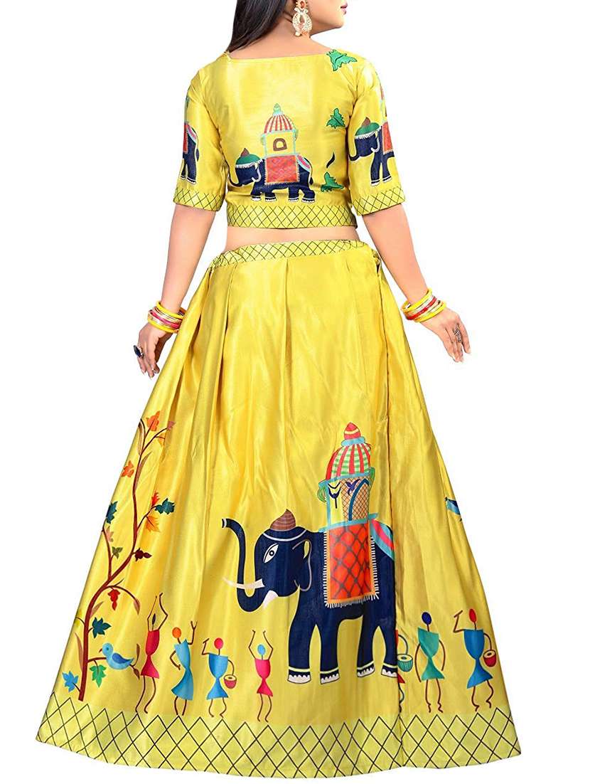 yellow digital printed flared lehenga - 16219530 - Standard Image - 1