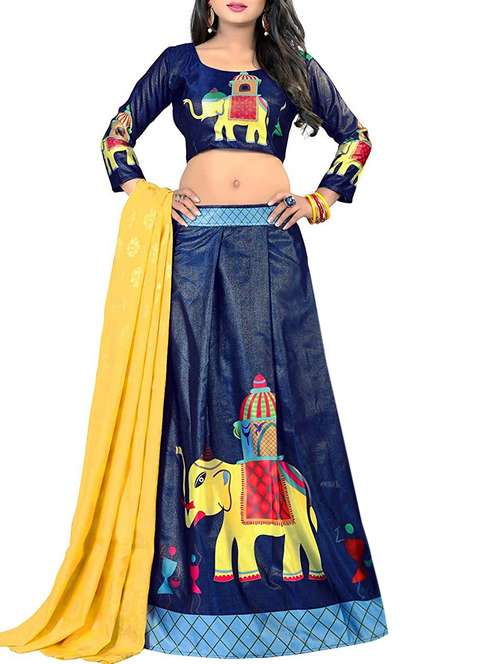 blue digital printed flared lehenga