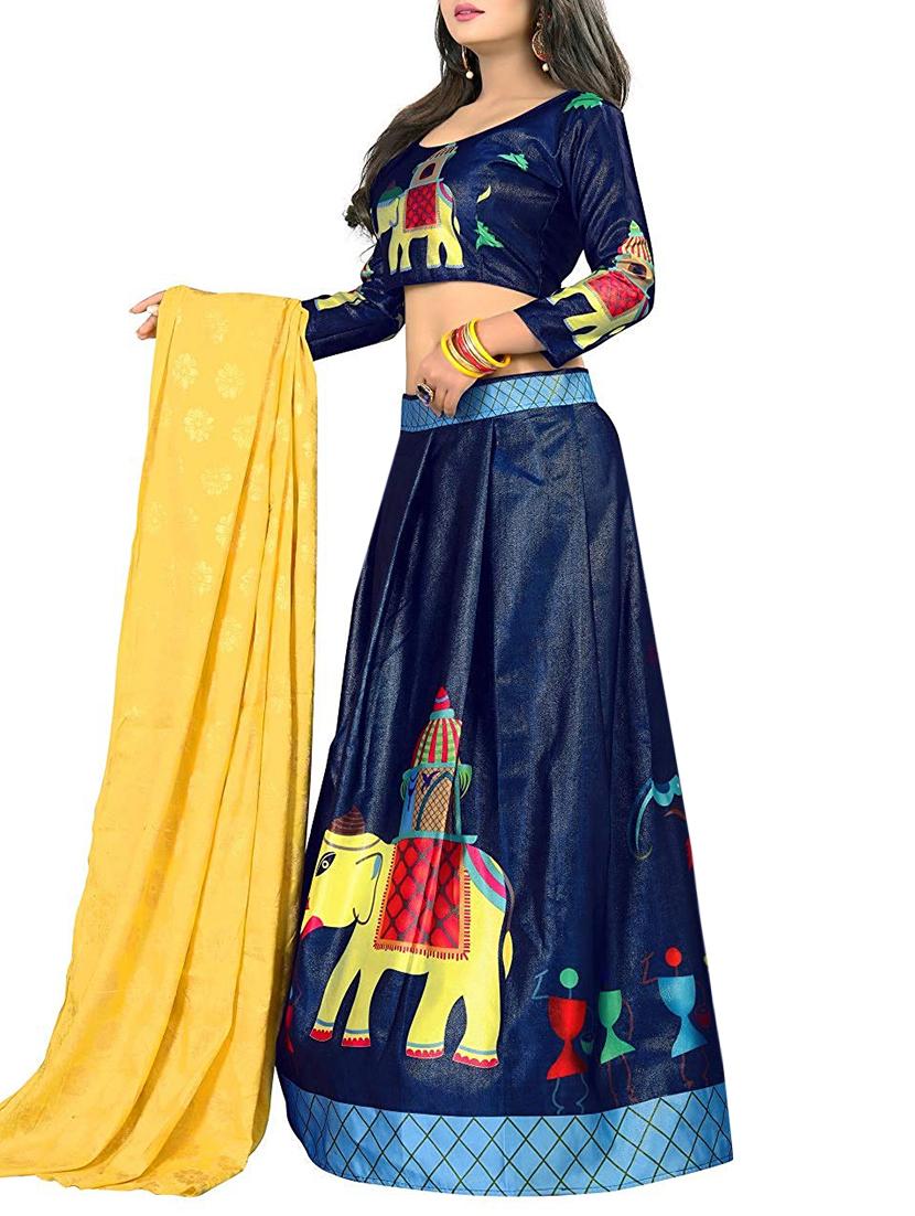 blue digital printed flared lehenga - 16219531 - Standard Image - 1