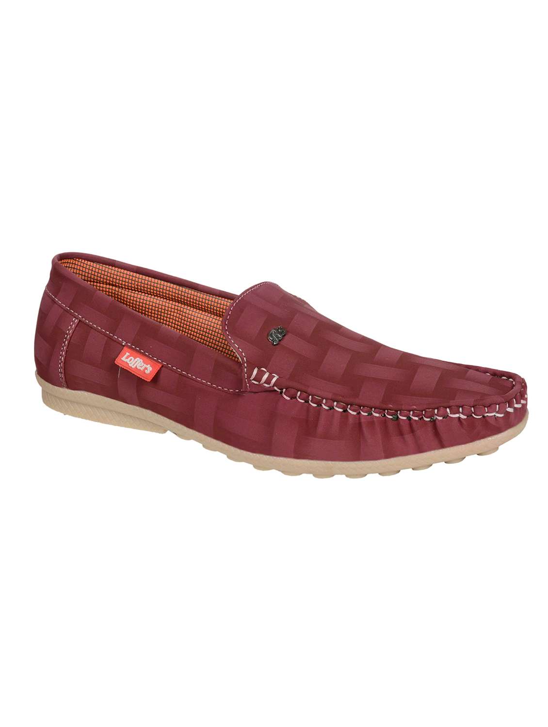 red printed slip on loafers