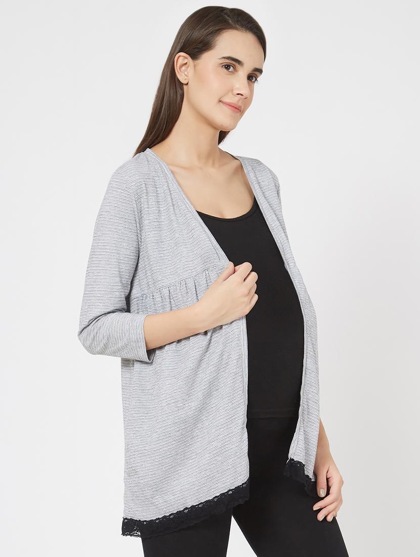 contrast lace striped maternity wear shrug - 16221997 - Standard Image - 1