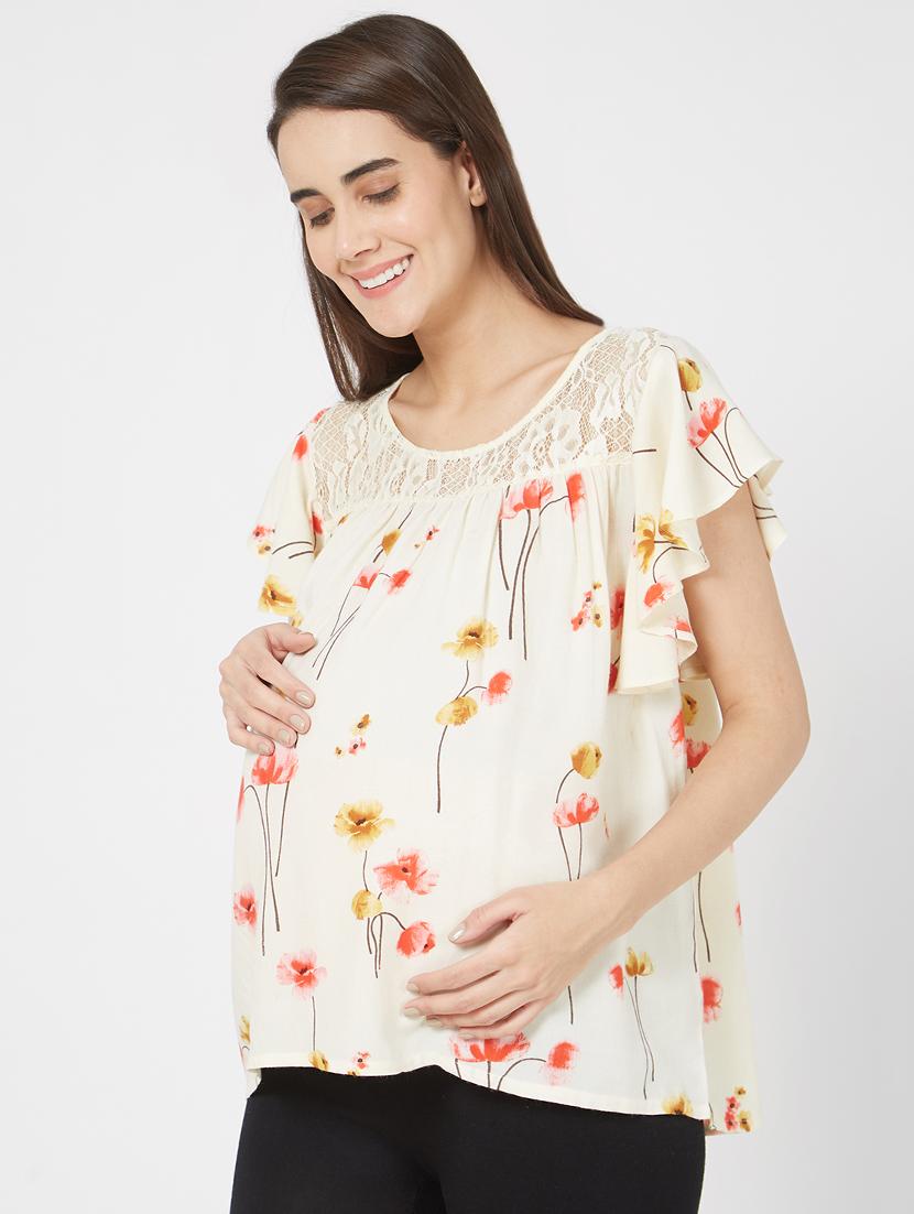 lace panel floral maternity wear top - 16222003 - Standard Image - 1