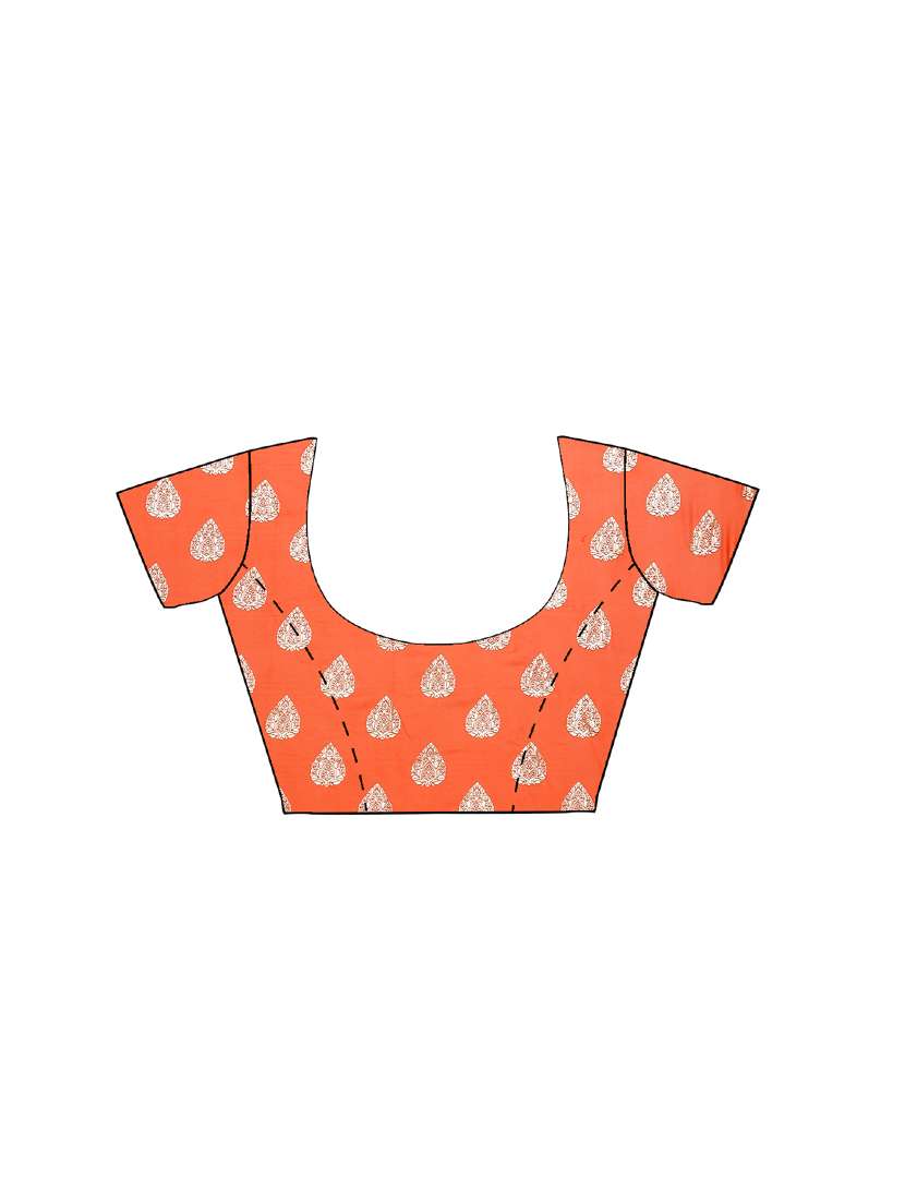 women's foil print orange colored saree with blouse - 16222479 -  Standard Image - 4
