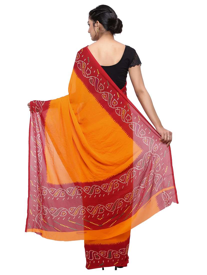 women's bandhani orange colored saree with blouse - 16222480 -  Standard Image - 1