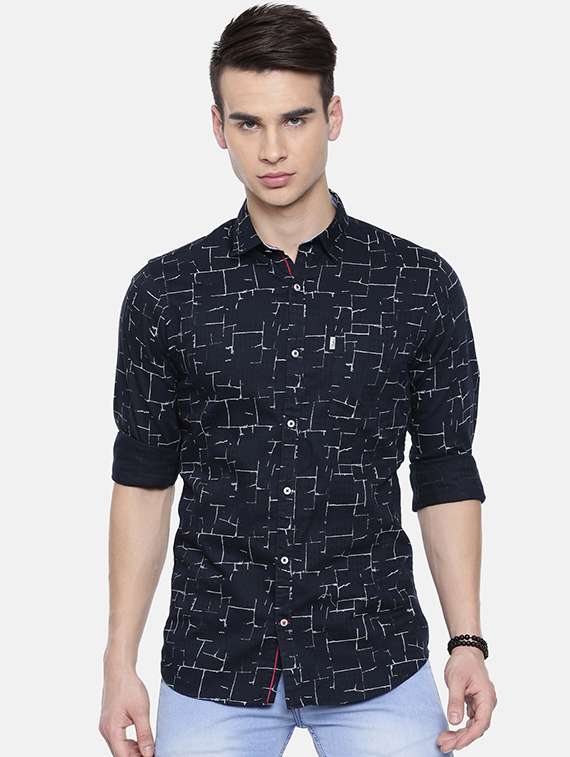 navy blue printed casual shirt