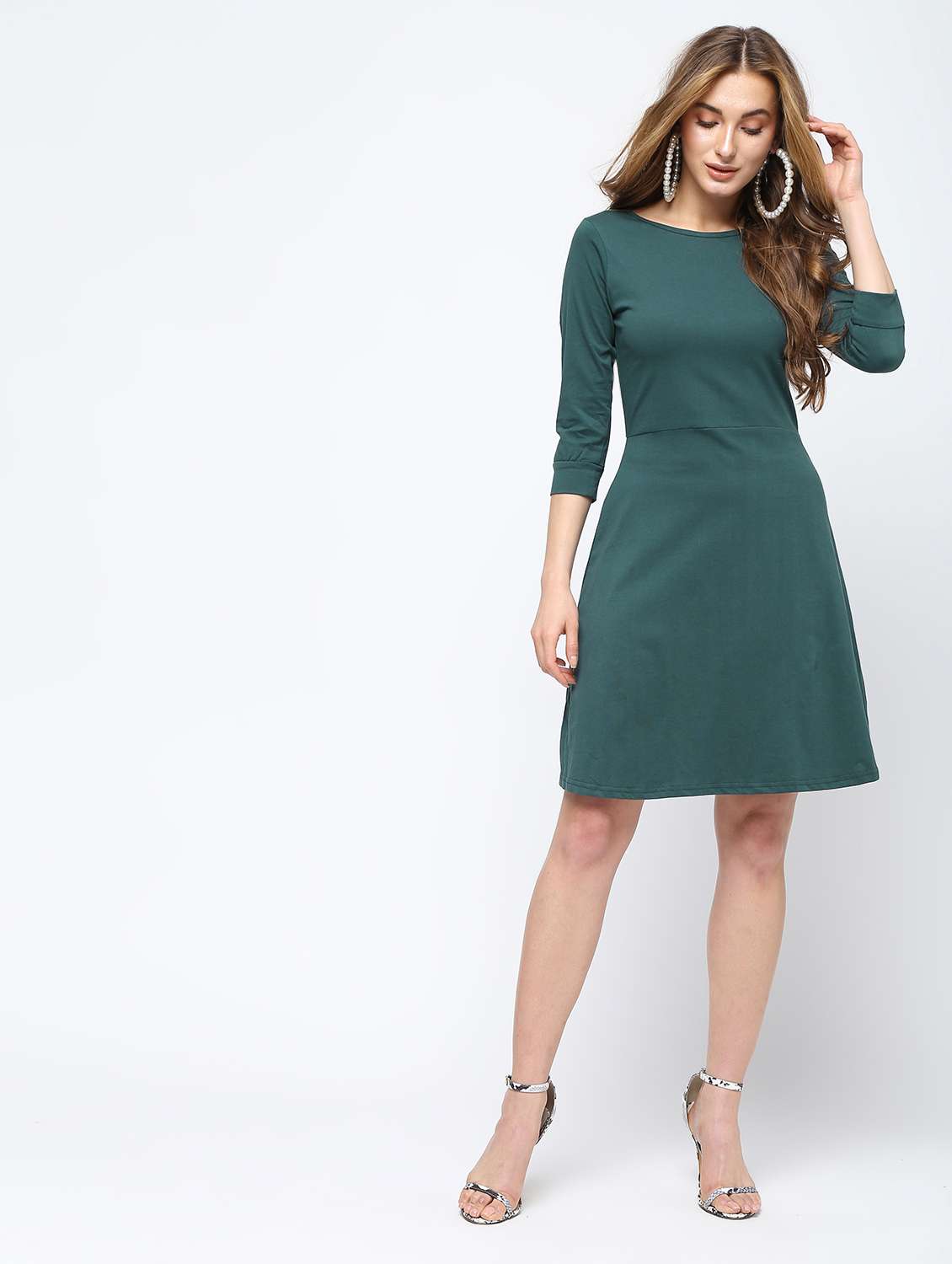 round neck solid a-line dress