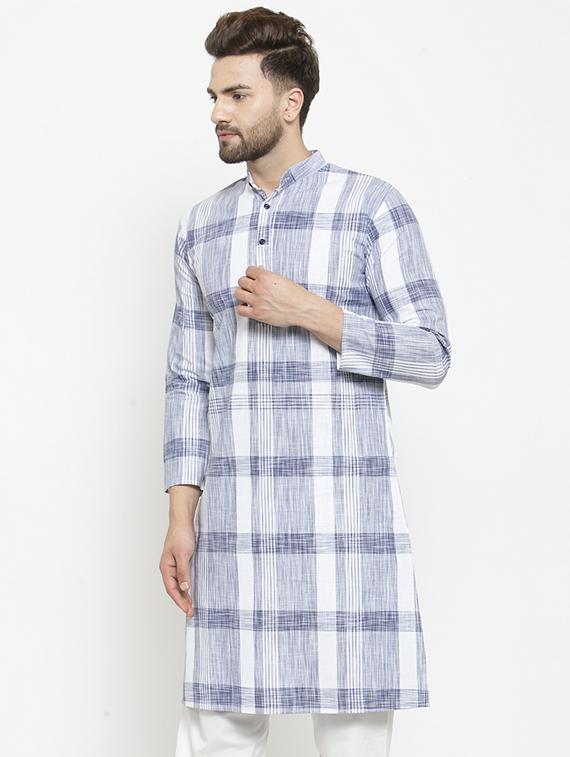 blue checkered long kurta - 16226437 - Standard Image - 1