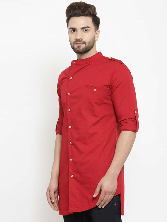 red solid asymmetric kurta - 16226438 -  Standard Image - 1