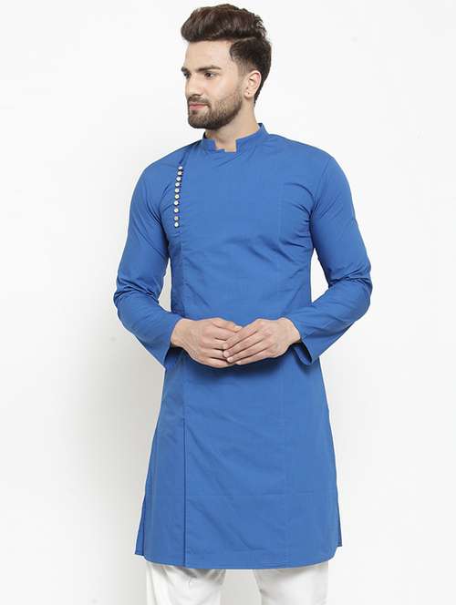 blue solid long kurta - 16226440 - Standard Image - 0