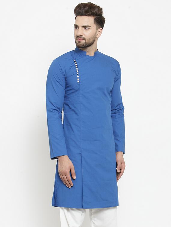 blue solid long kurta - 16226440 - Standard Image - 1