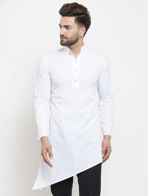 white solid asymmetric kurta