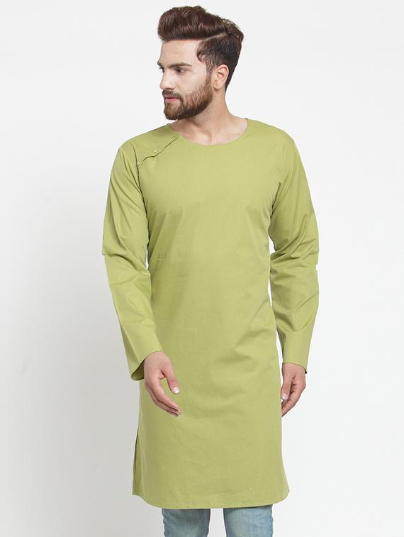 green solid long kurta - 16226445 -  Zoom Image - 0